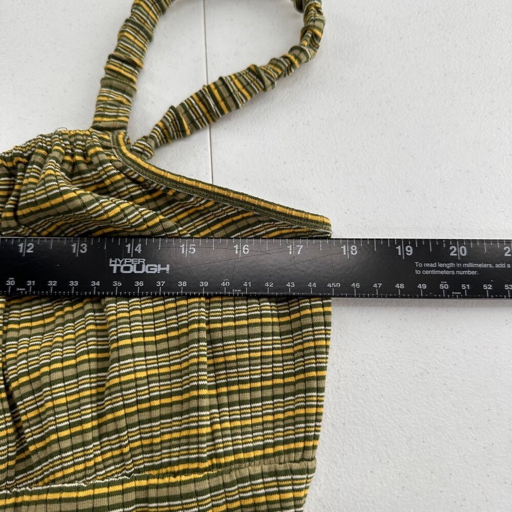 Arizona Jean Co Dress XL Green Yellow Striped Sleeveless Ruched Straps Retro - Picture 3 of 9